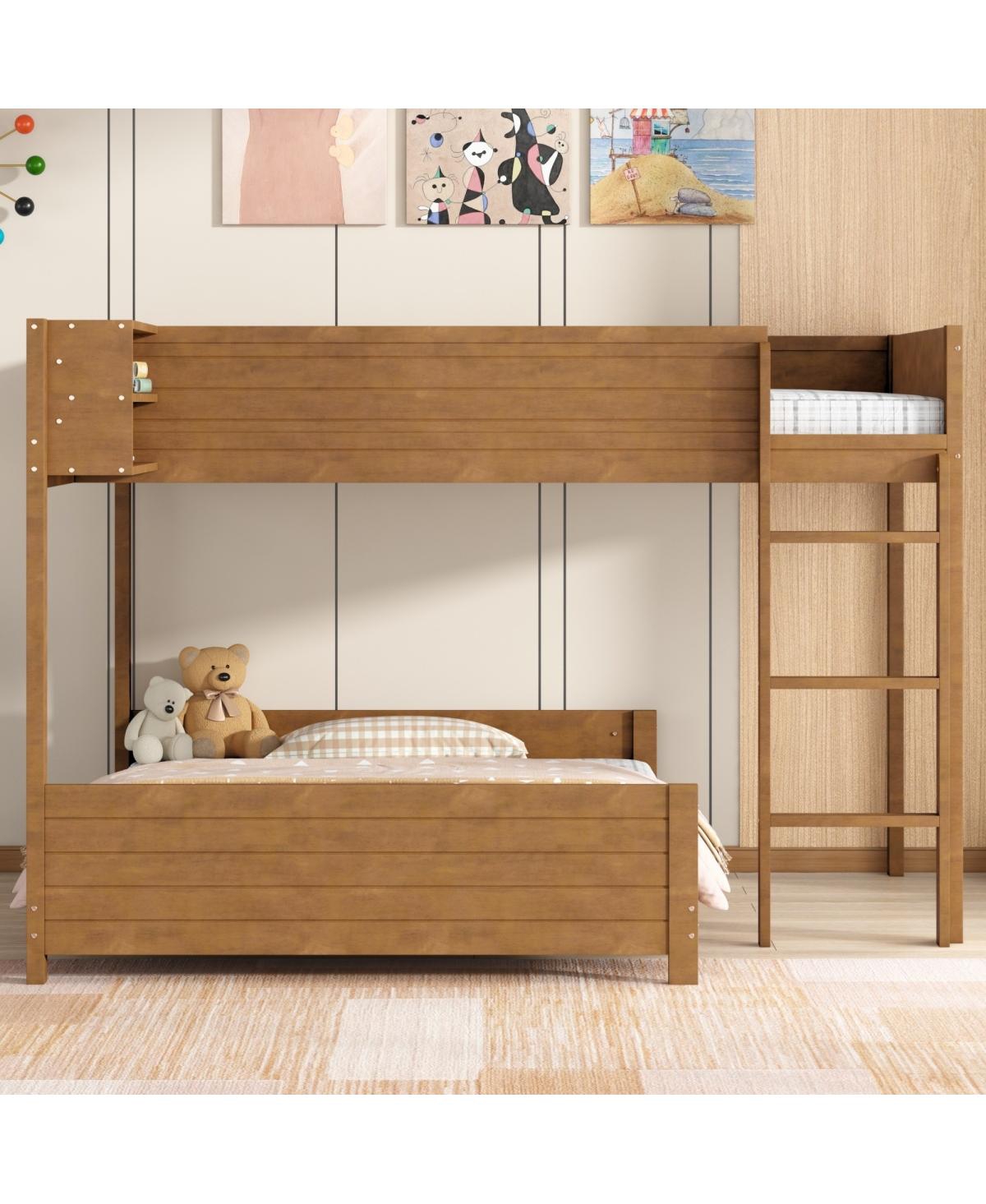 Streamdale Furniture Full Xl over Full Xl Wooden Bunk Bed with Storage, Ladder