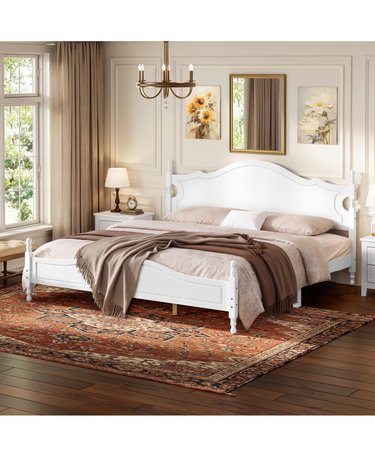 Streamdale Furniture Retro Wooden King Platform Bed Frame with Headboard