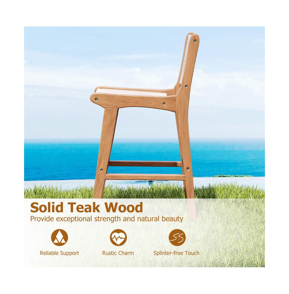 Boyel Living Set of 1 Outdoor Counter Height Bar Stool Woven Paper Rope Patio Barstool with Teak Wood Frame