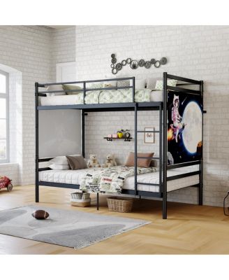 Twin Over Twin Metal Bunk Bed with Ladder and Guardrails