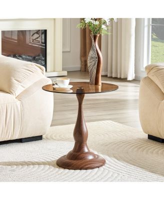 19.6" Round Glass Side Table with Metal Frame