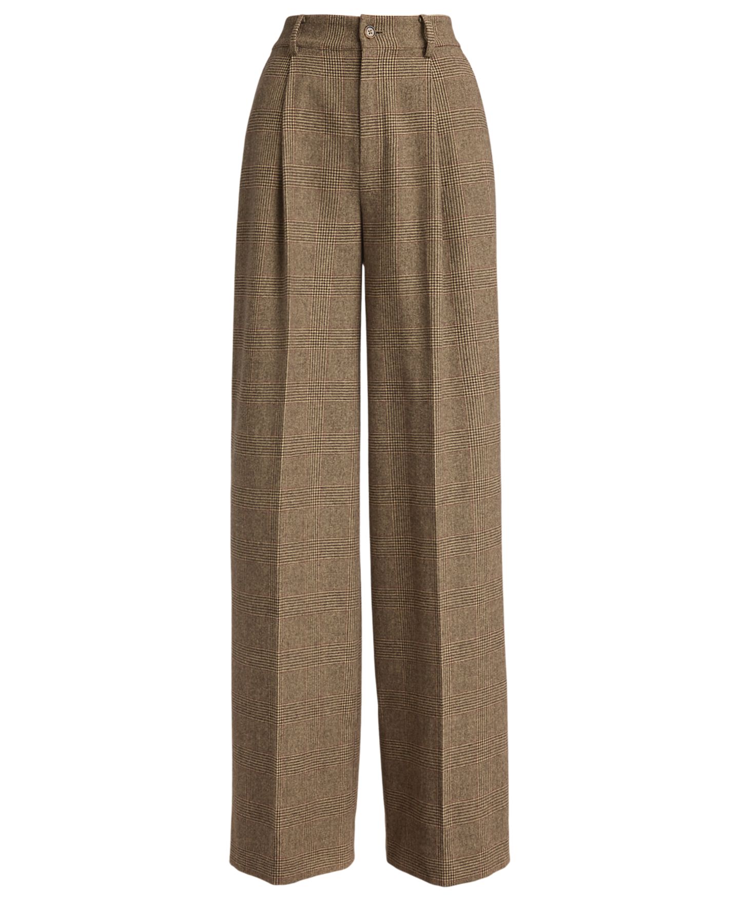 Женские брюки Lauren Ralph Lauren High-Rise Pleated Wide-Leg Wool, цвет: Коричневый / Рыжевато-коричневый разноцветный — фото 7
