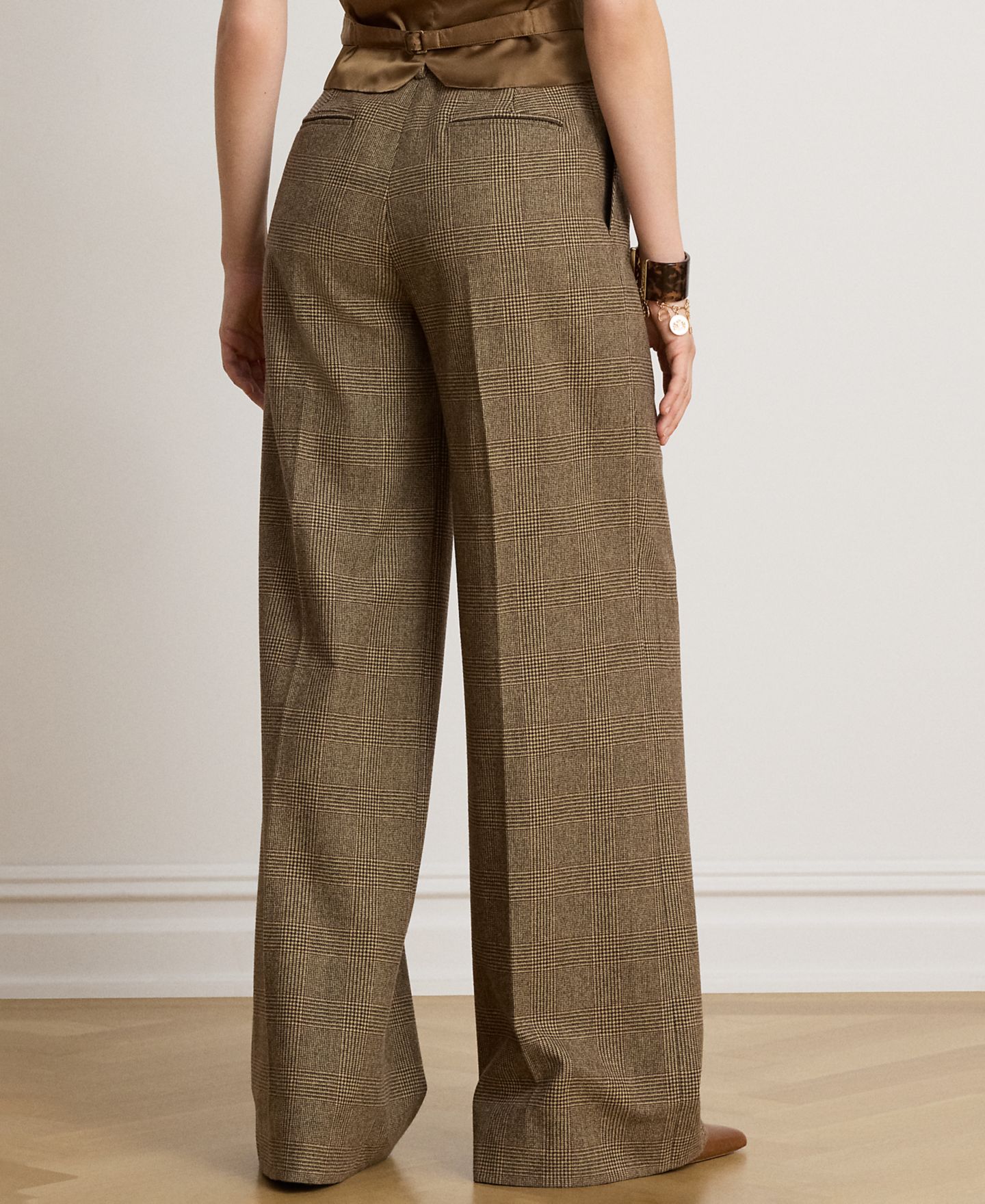 Женские брюки Lauren Ralph Lauren High-Rise Pleated Wide-Leg Wool, цвет: Коричневый / Рыжевато-коричневый разноцветный — фото 5