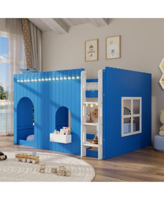  Kids Loft Bed with Warm LED Light String