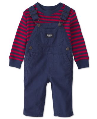 Baby Boys' Long-Sleeve Striped Thermal Top and Twill Overall 2-Piece Set