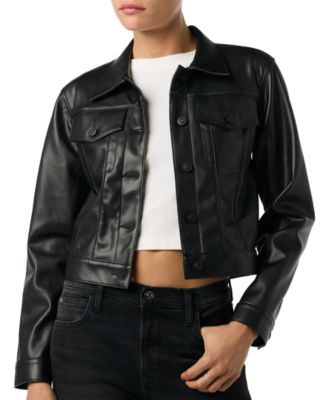 Women's Faux-Leather Cropped Long-Sleeve Jacket
