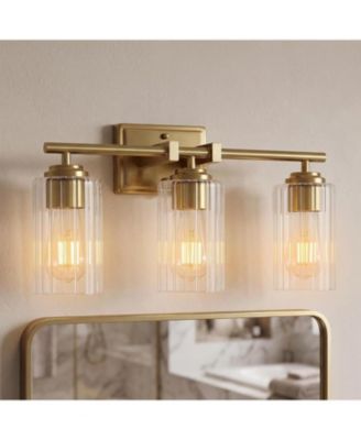 3 Bathroom Vanity Light Fixture, Adjustable Modern Wall Sconce with Ribbed Glass Shades, Brass Vanity Lighting, E26 Base