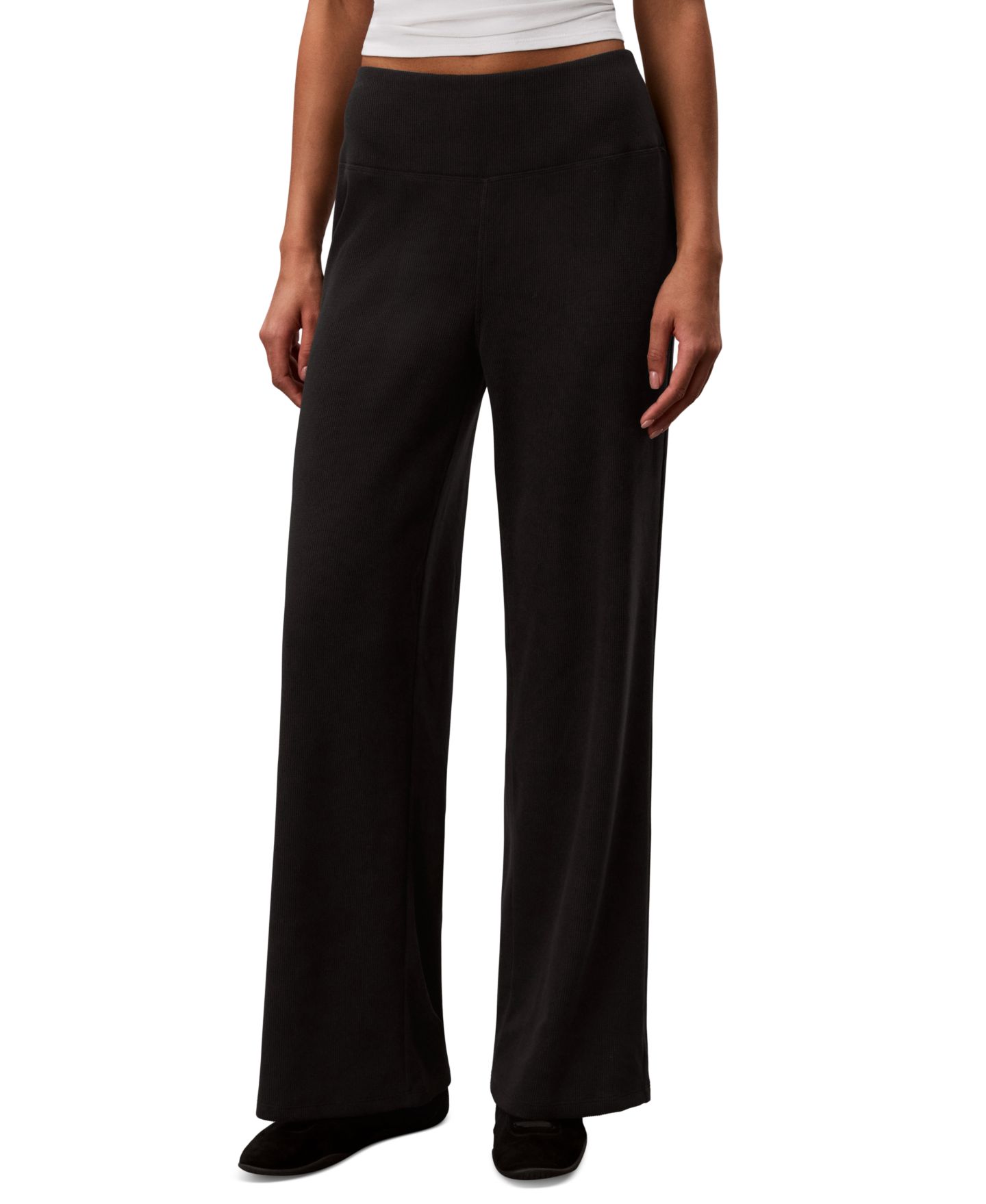 Женские брюки Calvin Klein Performance Pull-On Waffle-Knit Relaxed-Fit Straight-Leg, цвет: Чёрный — фото 1
