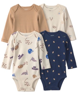 Baby Boys' Football Round Neck Bodysuits, 4-Pack