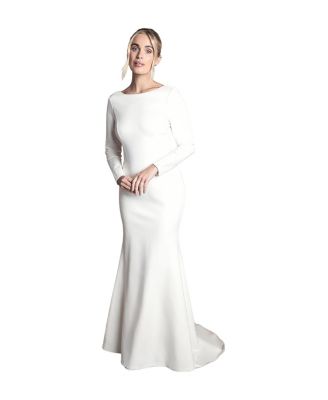 Women's Slash Neck Long-Sleeve Puddle Wedding Dress