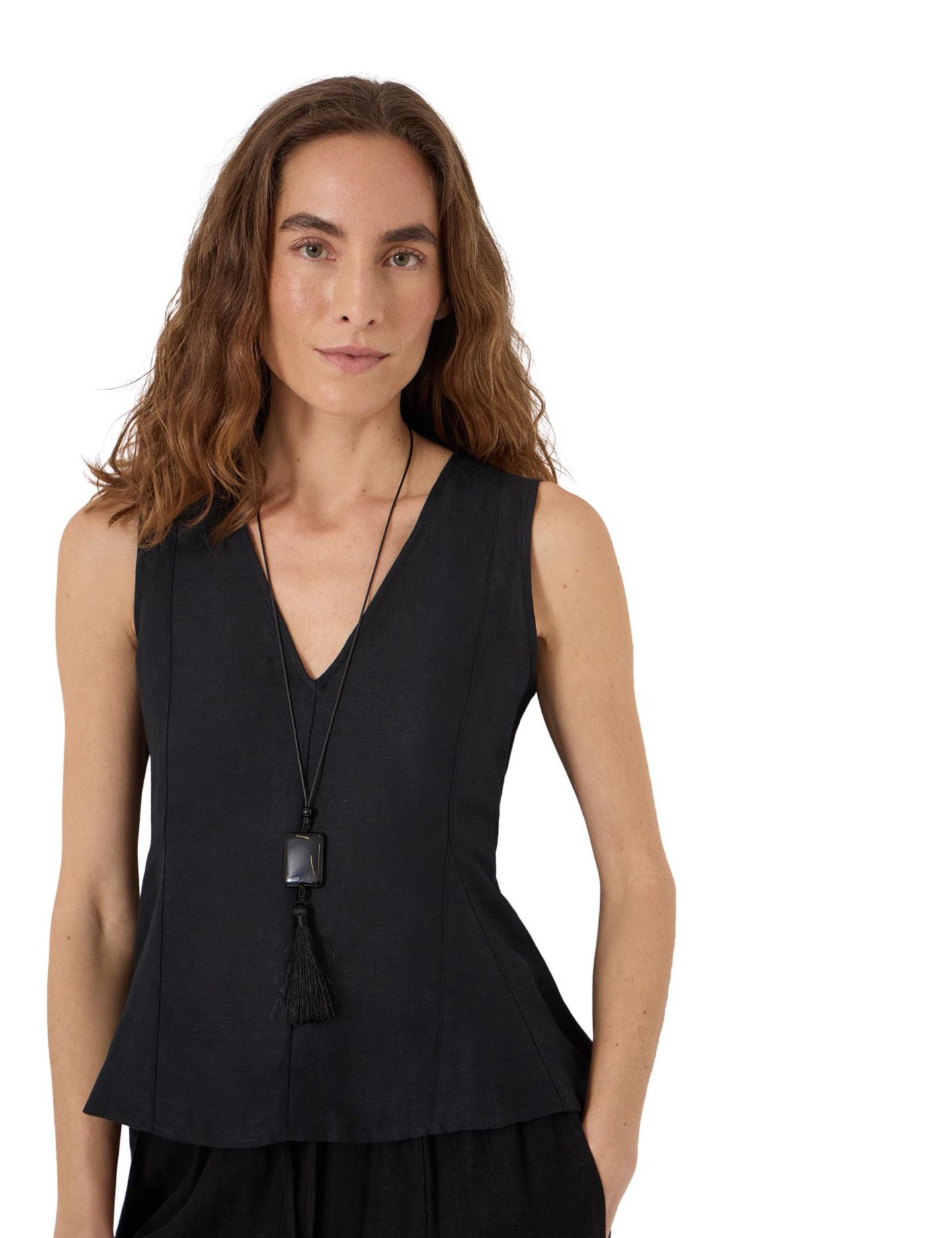 Женский топ Hush Jose V-Neck Godet Sleeveless Linen-Blend, цвет: Чёрный — фото 4