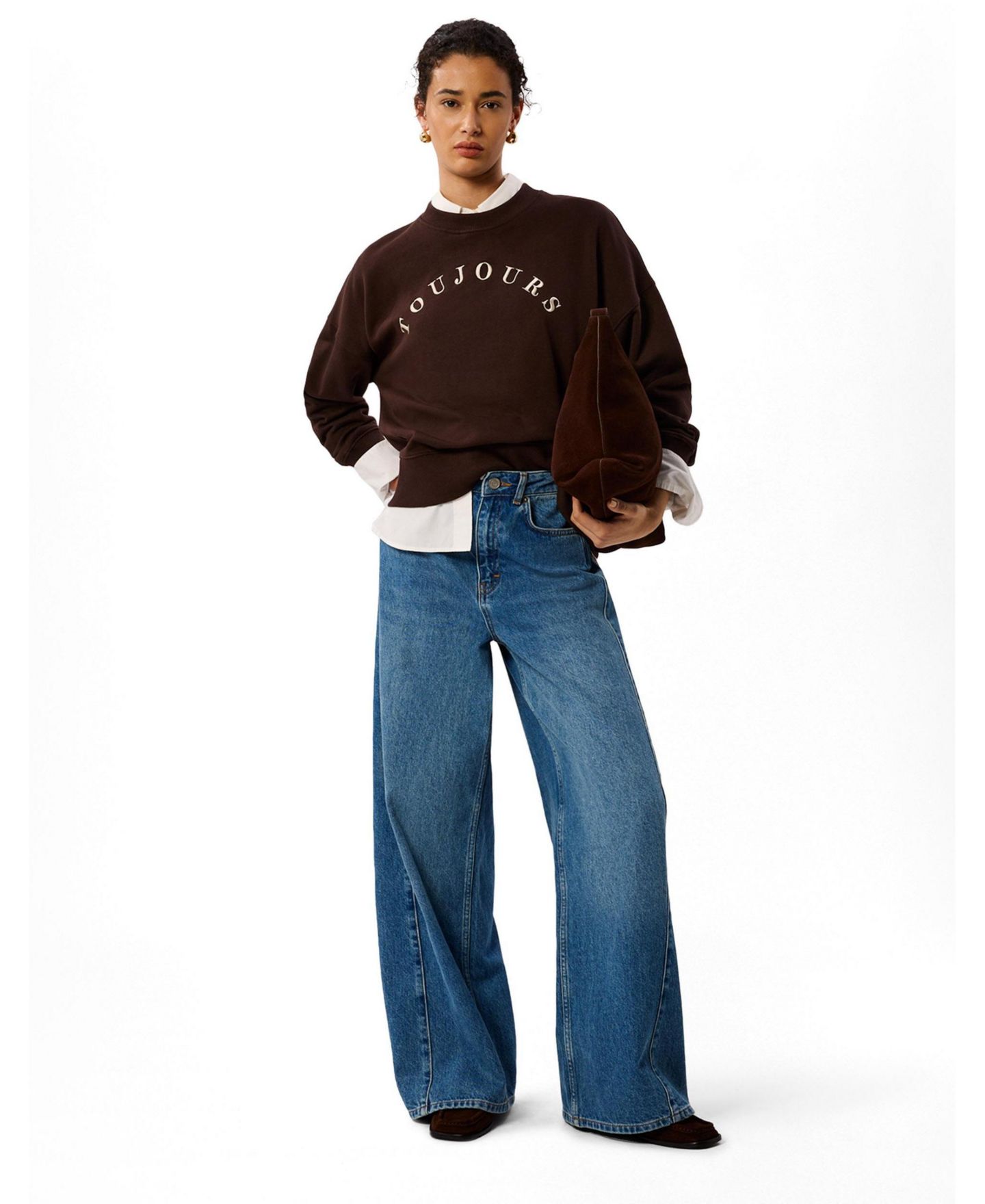 Женская толстовка Whistles Toujours Logo Relaxed-Fit Crewneck, цвет: Шоколадный — фото 3