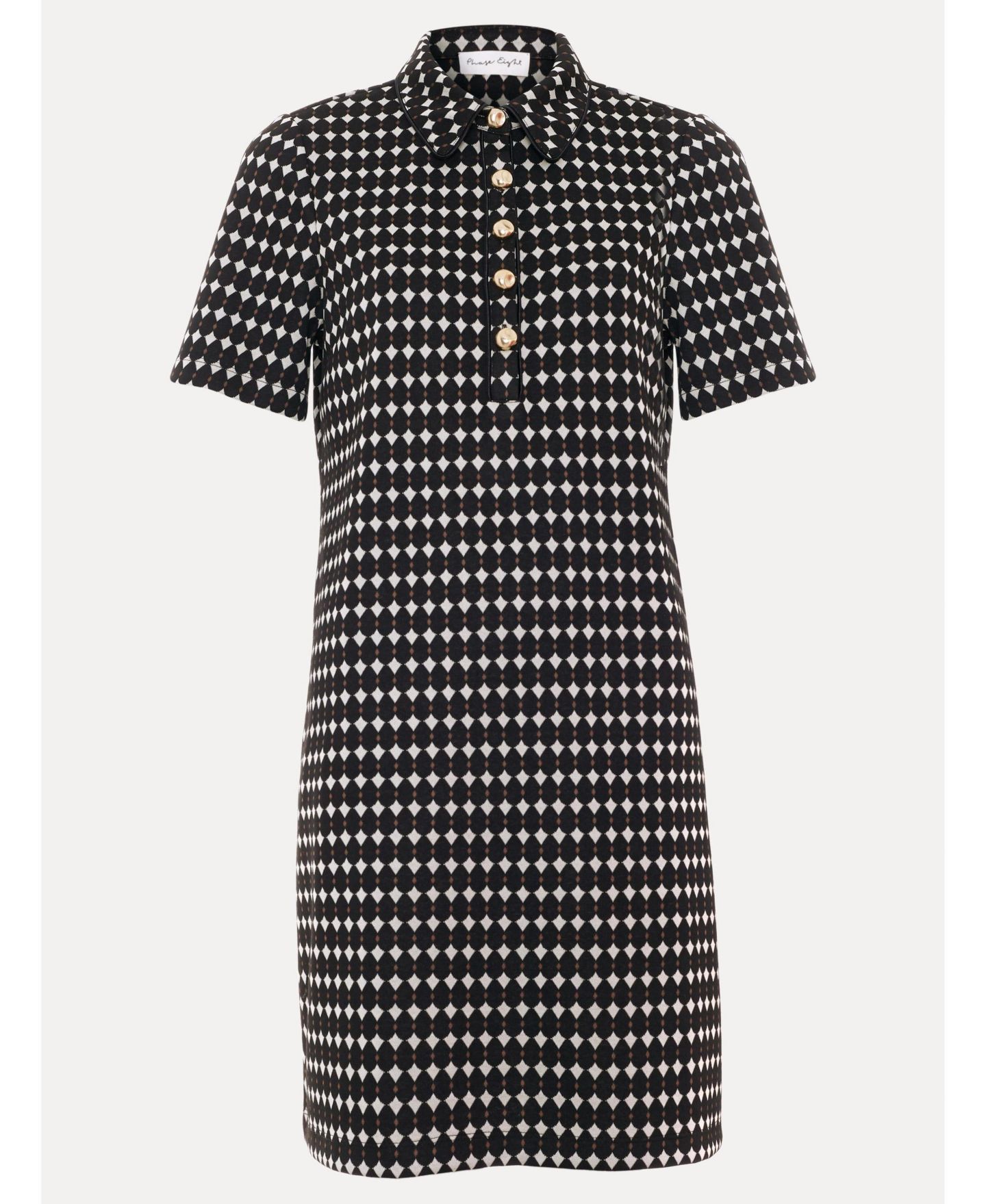Женское платье Phase Eight Vivienne Short-Sleeve Geometric Shirt Dress, цвет: Чёрный / Слоновая кость — фото 7