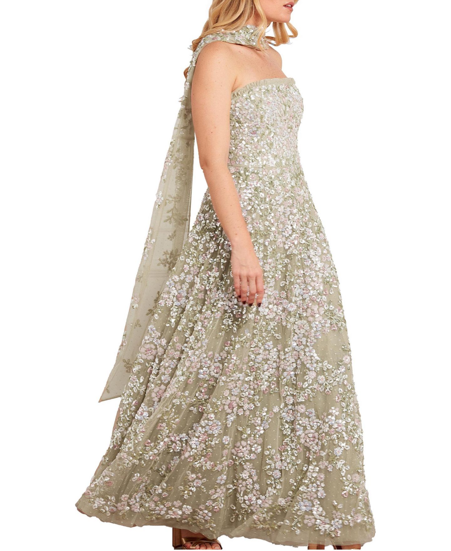 Женское платье Needle & Thread Dream Garland Strapless Gown, цвет: Aloe / Разноцветный — фото 1