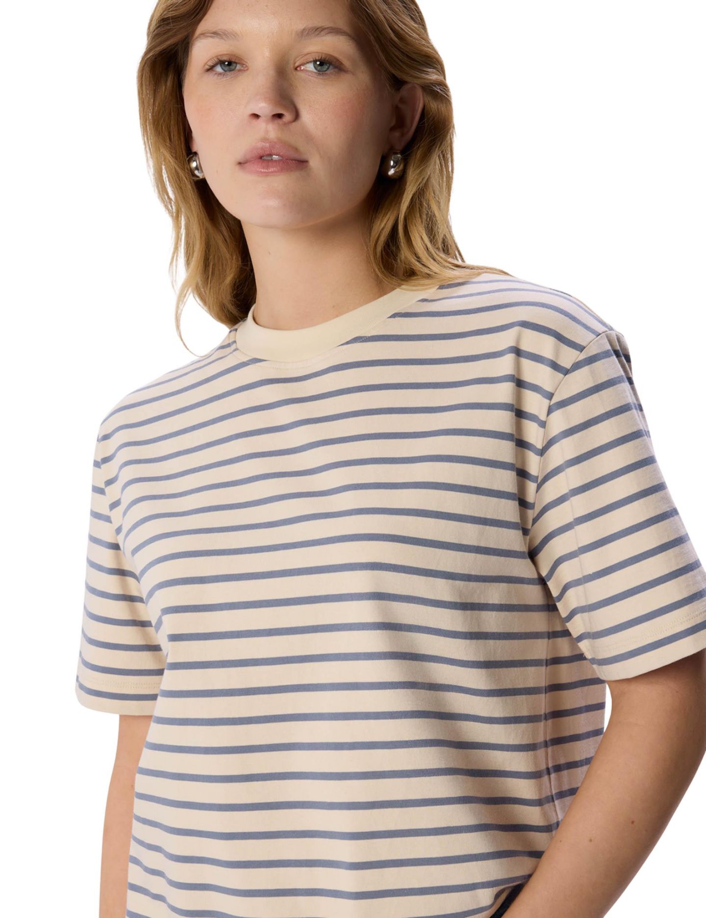 Женская футболка Whistles Stripe Crewneck Cotton, цвет: Синий / Бежевый — фото 4