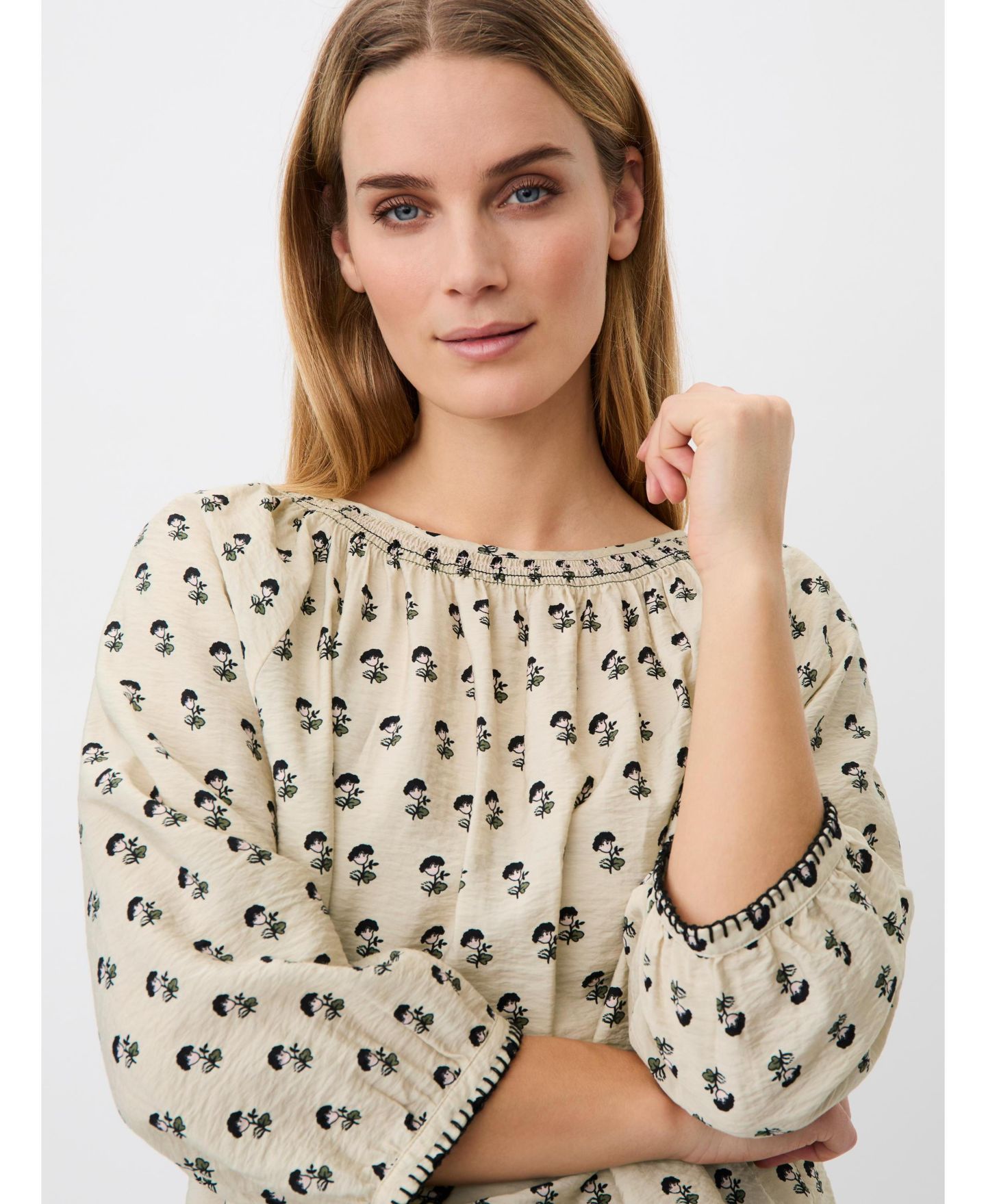 Женская блузка Masai Copenhagen 3/4-Sleeve Boat Neck Floral-Print, цвет: Olivine — фото 4