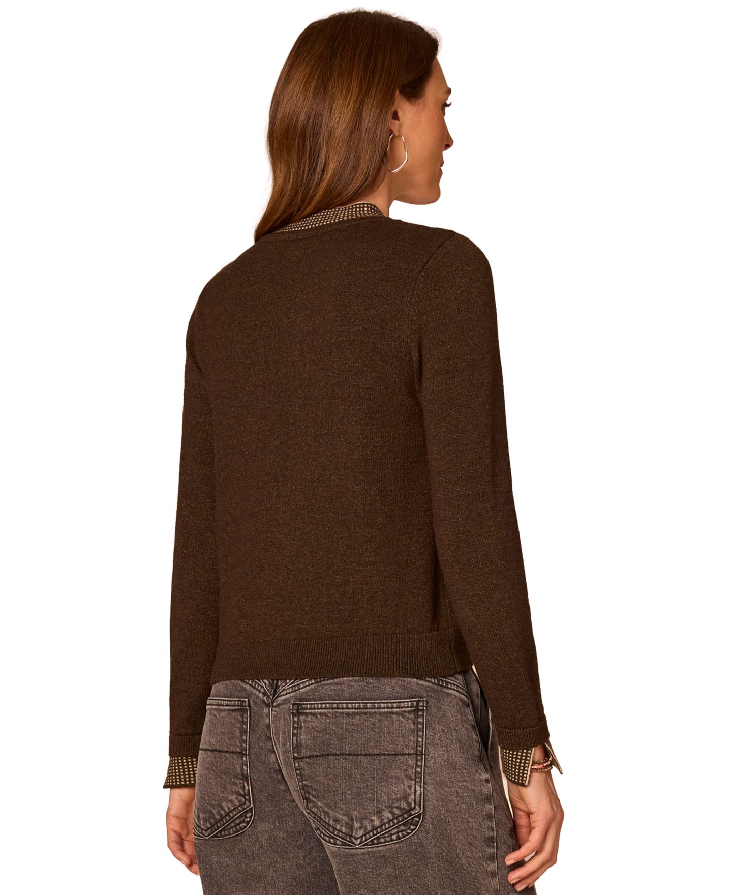 Женский свитер Democracy Petite Self-Tie Long-Sleeve Pullover, цвет: Меланжевый коричневый / Овсяный — фото 4