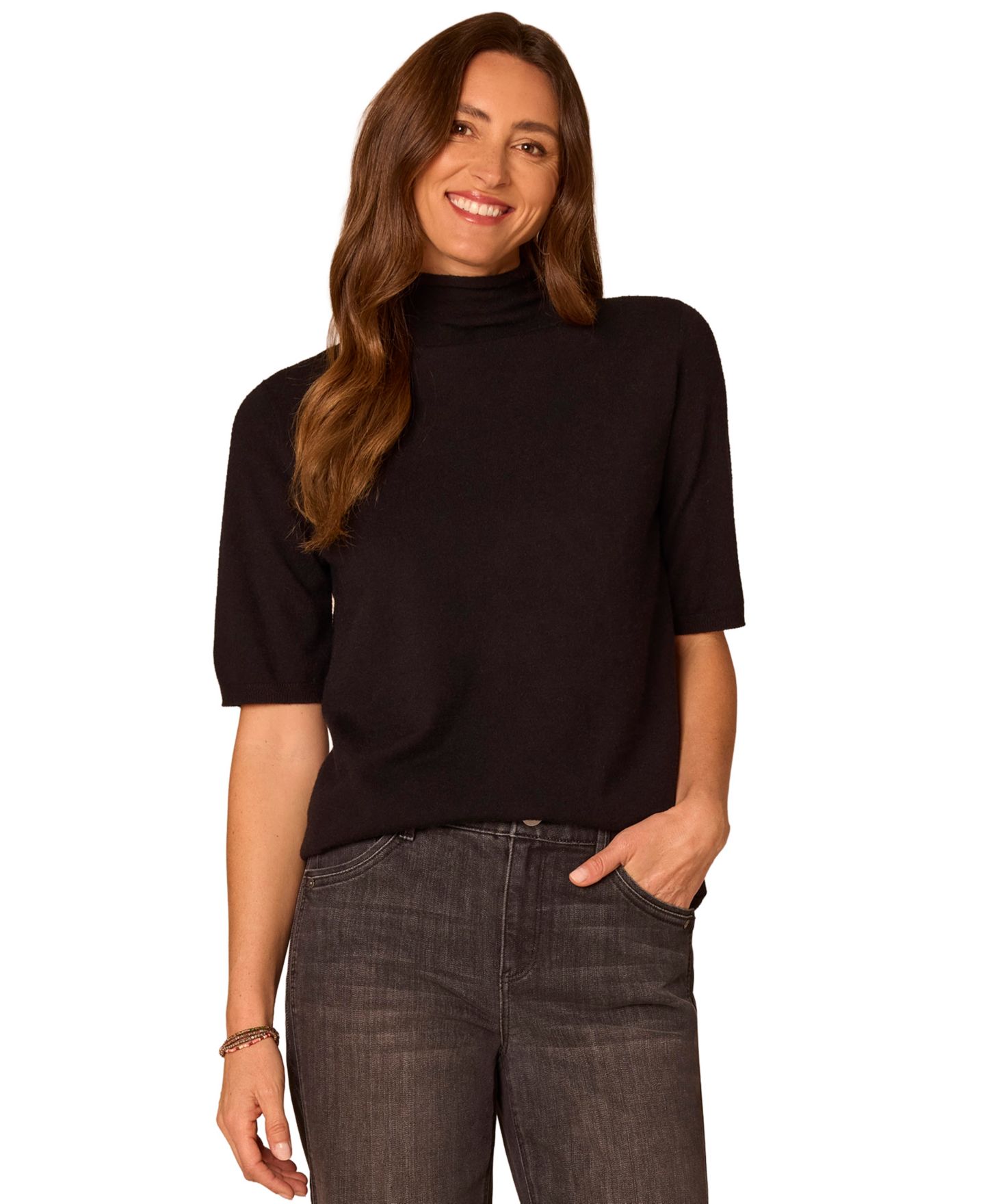 Женский свитер Democracy Petite Short-Sleeve Mock-Neck, цвет: Чёрный — фото 2