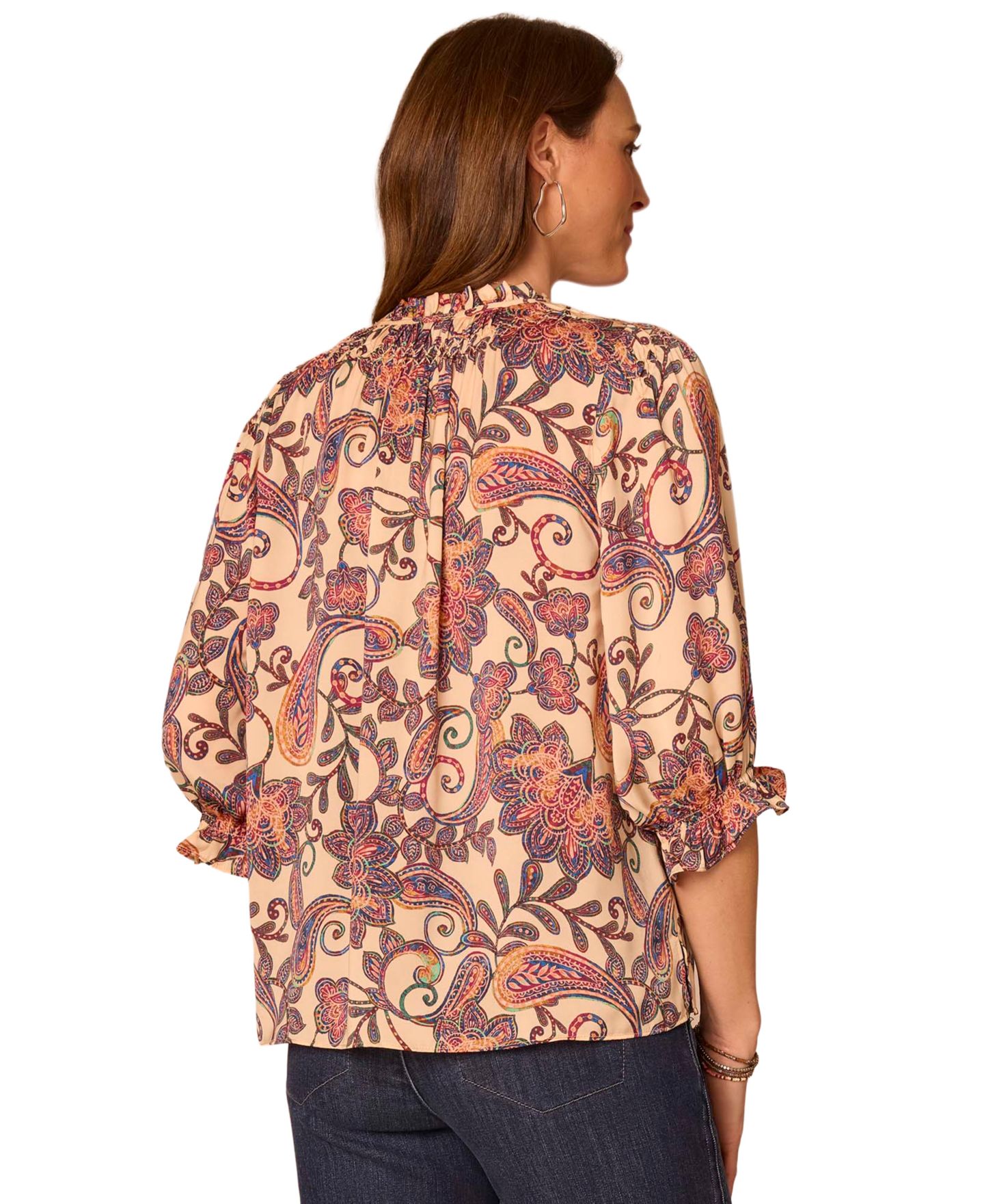 Женская блузка Democracy Petite Floral-Print Split Neck Peasant 3/4-Sleeve Blouse, цвет: Ягодный — фото 4