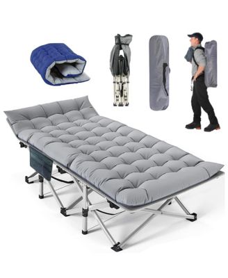 Heavy Duty Portable Folding Camping Bed Adjustable Recline Built In Pillow 500 Lbs Capacity