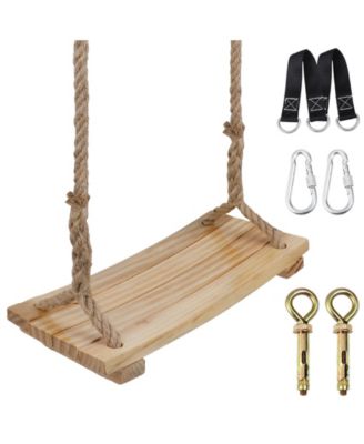 Upgraded Wooden Swing Seat Adjustable Rope Straps Indoor Outdoor 500lbs Load
