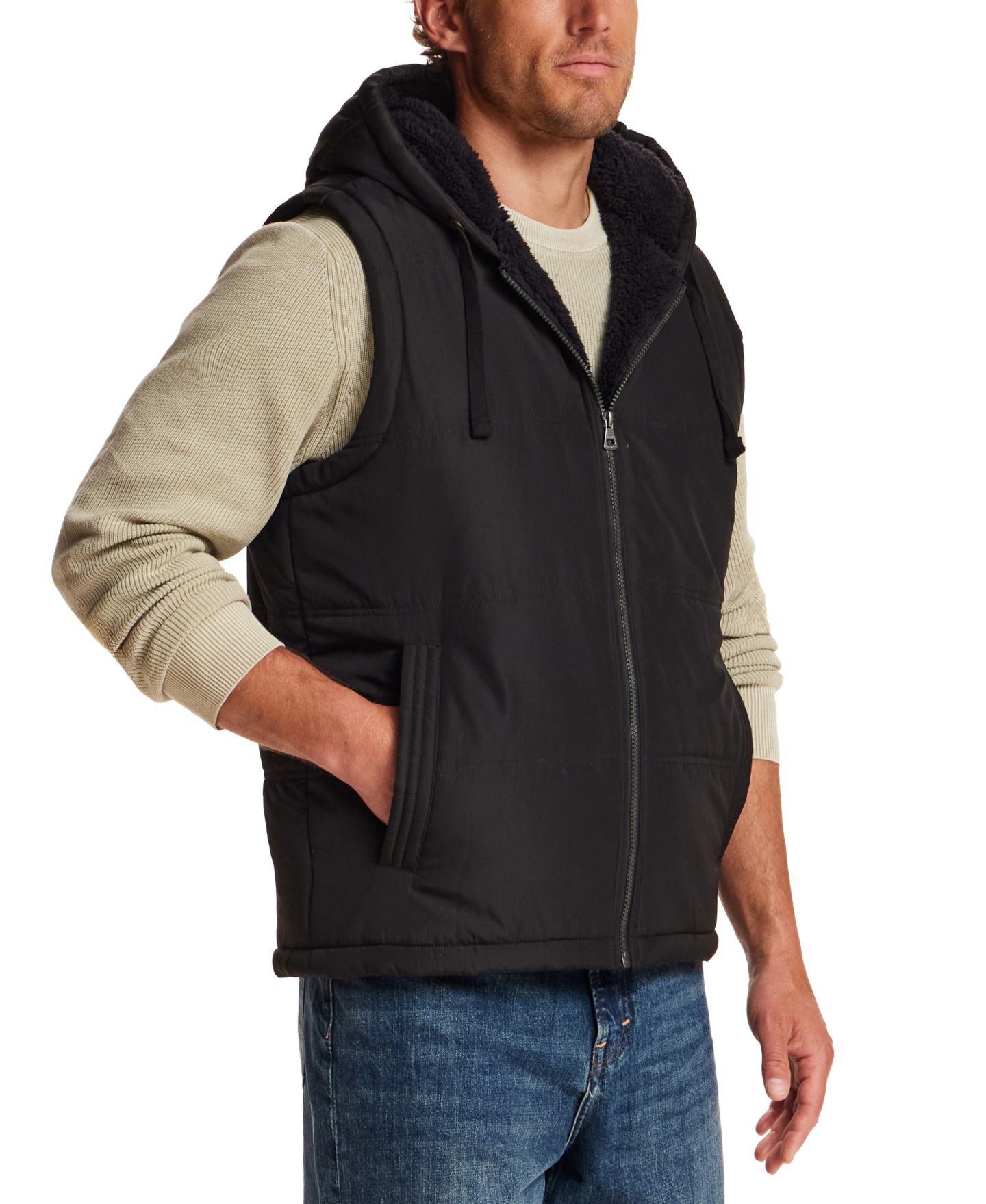 Мужской жилет Weatherproof Vintage Sherpa Hooded Full-Zip Vest, цвет: Чёрный — фото 3