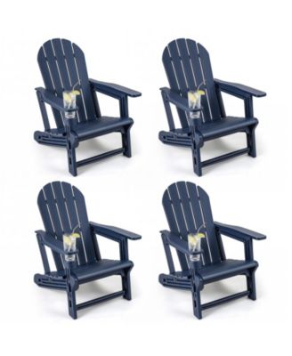 4 Piece Adirondack Chair with Cup Holder and Wooden Texture Outdoor Plastic Chair
