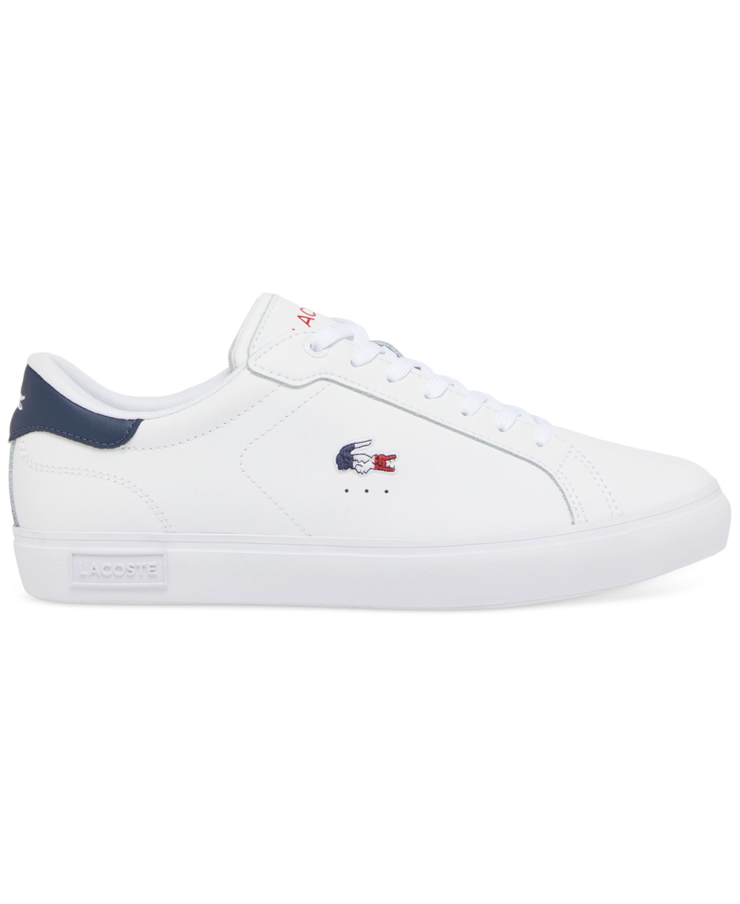 Мужские кроссовки Lacoste Powercourt Leather Lace-Up Tennis Sneakers, цвет: Белый / Тёмно-синий — фото 1