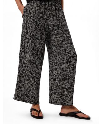 Women's Woven Grid Crop Wide-Leg Trouser