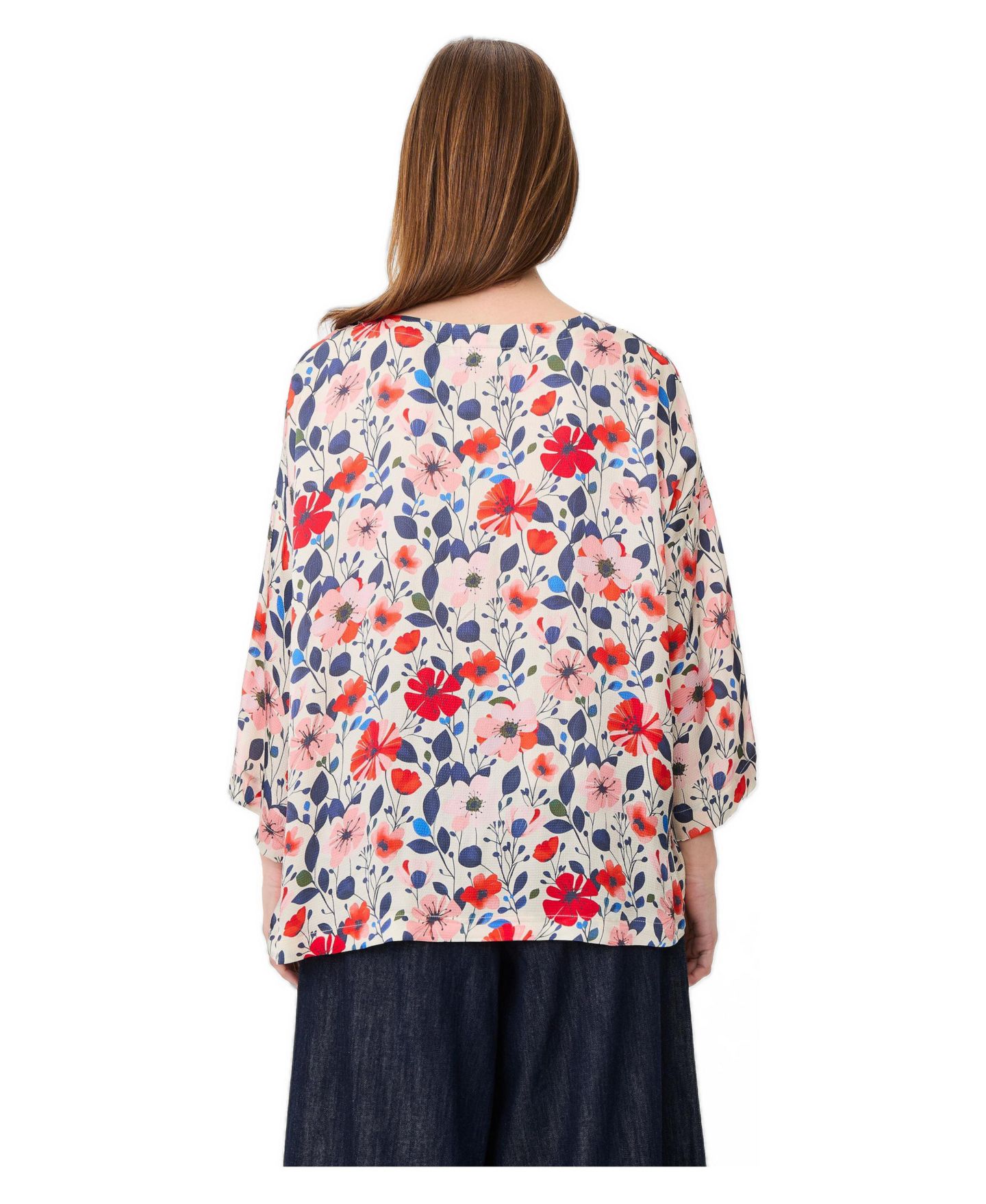 Женская блузка Masai Copenhagen Floral 3/4-Sleeve Relaxed Tunic Blouse, цвет: Poinsettia — фото 3