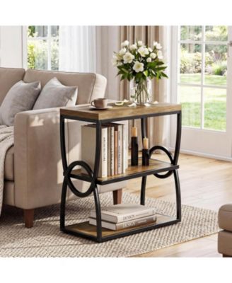 Narrow End Table, Couch Side Table with Storage | 3-Tier Storage, Sturdy Metal Frame