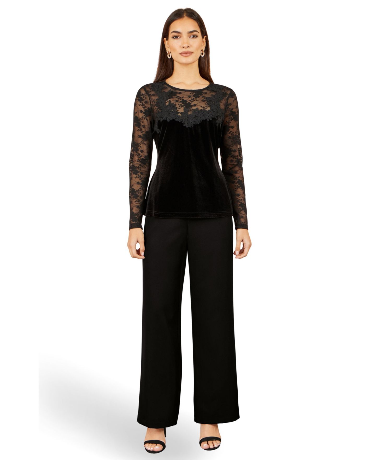 Женская блузка Yumi Long-Sleeve Floral-Print Lace, цвет: Чёрный — фото 2