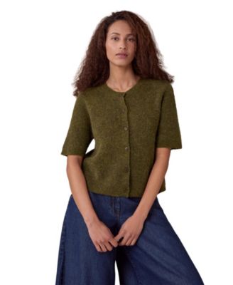 Women's Alpaca-Blend Ribbed Short-Sleeve Cardigan