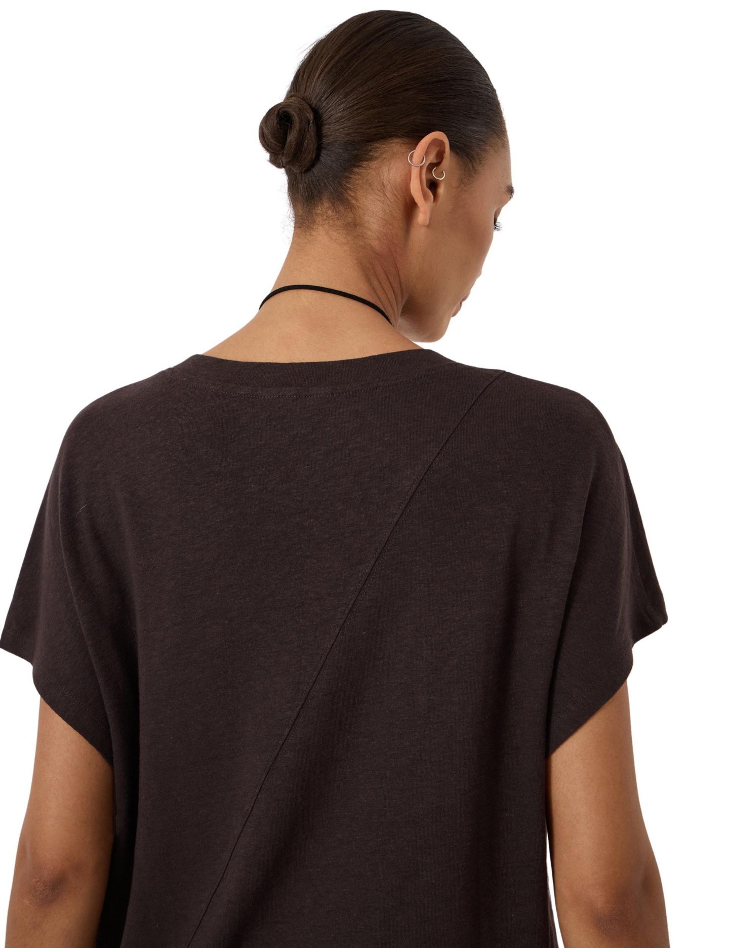 Женская футболка Hush Rosalia Linen-Blend V-Neck Short-Sleeve, цвет: Коричневый — фото 5