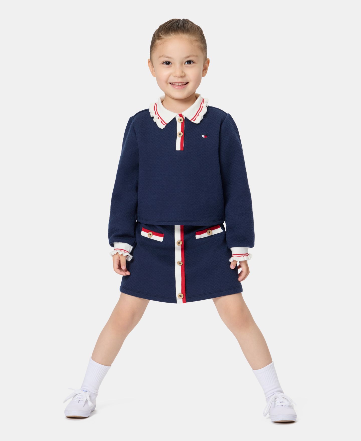 Детский комплект Tommy Hilfiger: топ с рюшами на воротнике и юбка, 2T-6X, цвет: Тёмно-синий — фото 2