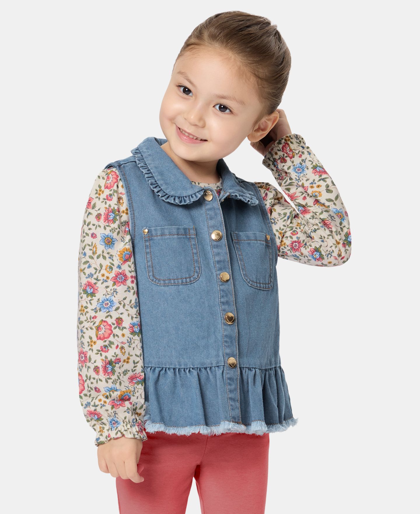 Детский комплект Kids Headquarters из 3 предметов: джинсовый жилет, топ и леггинсы, 2T-5T — фото 2