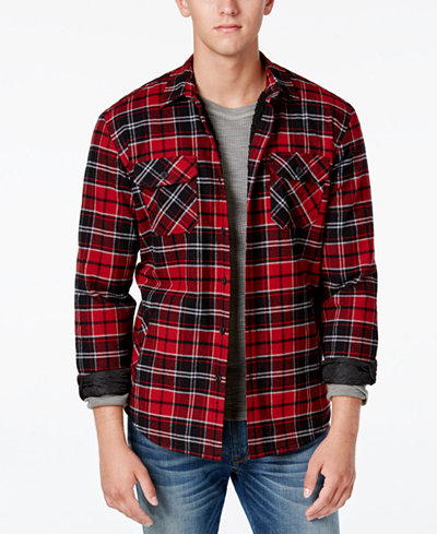 American Rag Men's Lined Plaid Shirt Jacket with Sherpa Lining, Only at Macy's