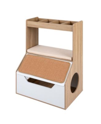 3-in-1 Hidden Litter Box Enclosure Cabinet with 4 Cubbies