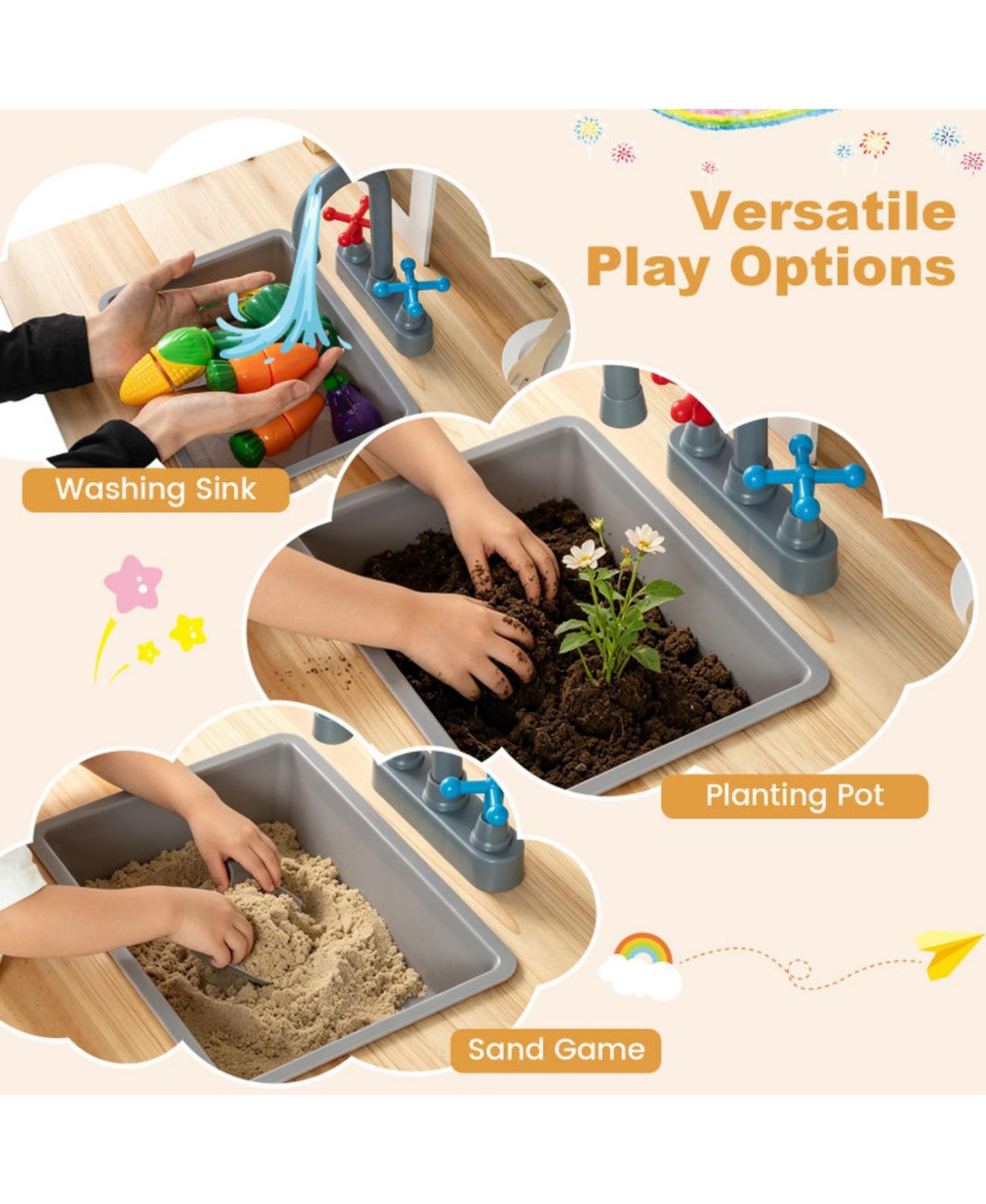 Детский игровой набор HONGGE Wooden Outdoor 2-in-1 Mud Kitchen Playset, Ages 3+, цвет: Натуральный — фото 6