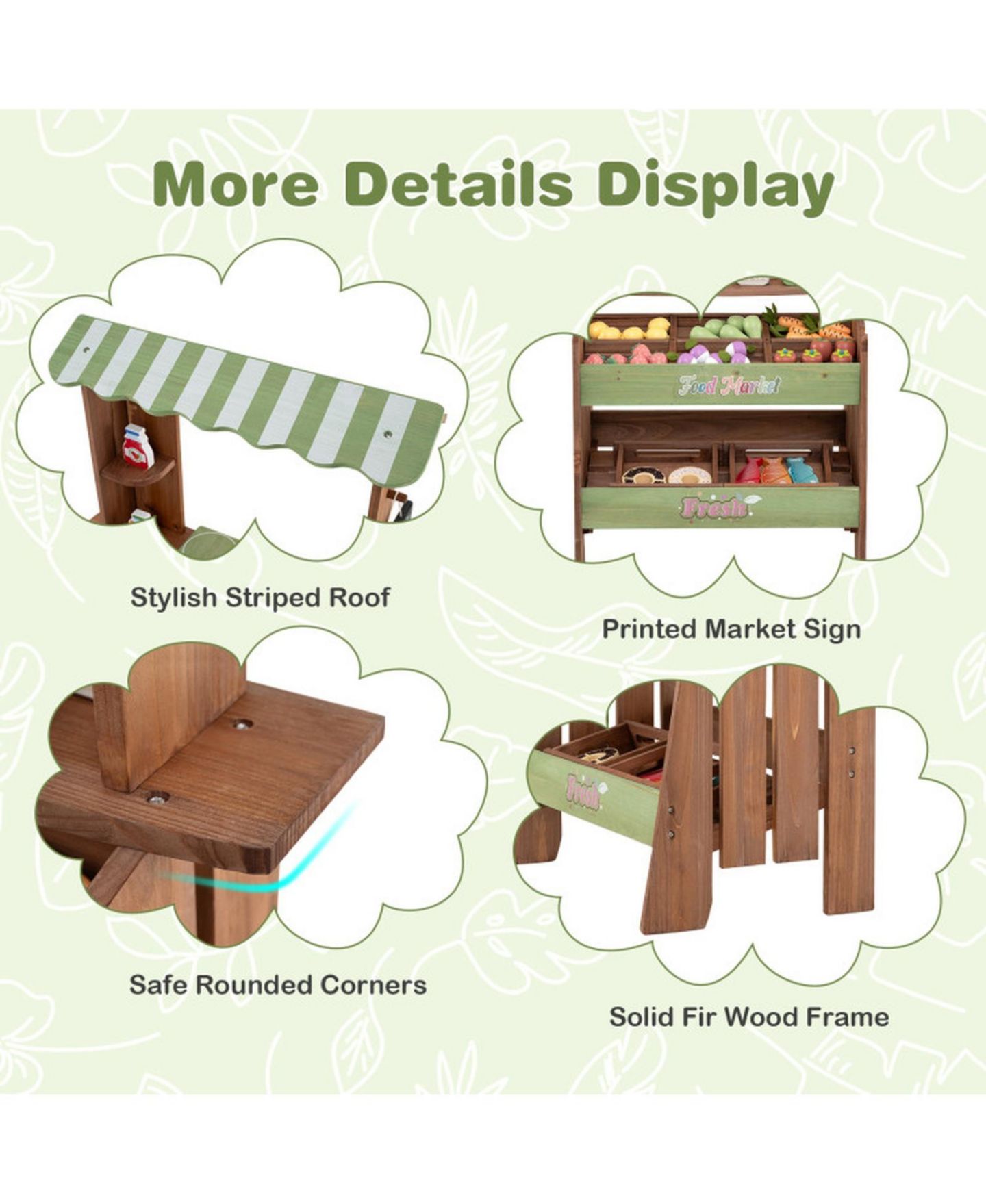 Детский игровой набор HONGGE Wooden Kids Grocery Store Playset with Chalkboard and 43 Pieces, цвет: Коричневый / Зелёный — фото 5