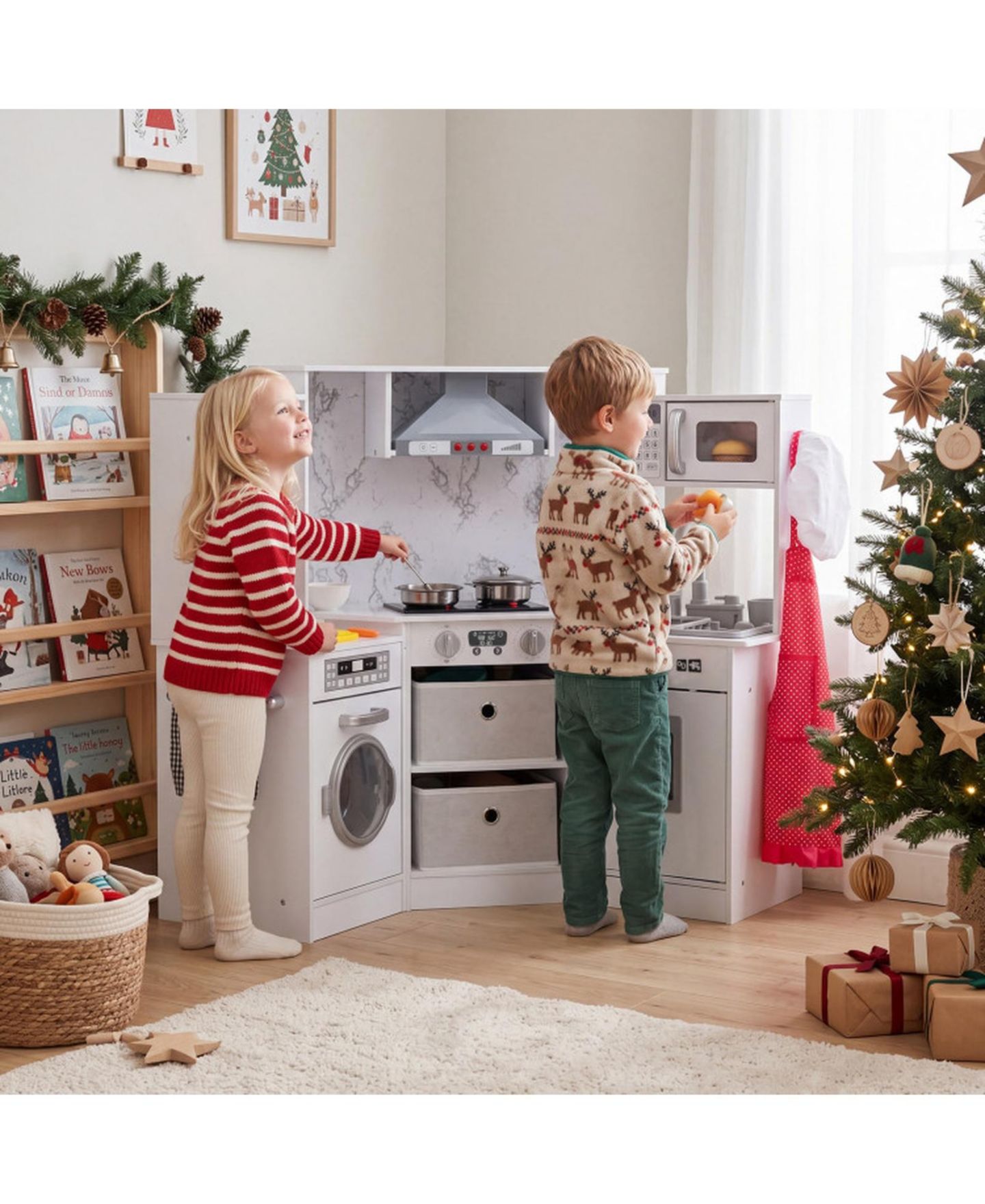 Детская игрушка HONGGE Wooden Kids Play Kitchen with Water Circulation Sink and Sounds, цвет: Серый / Кофейный — фото 3