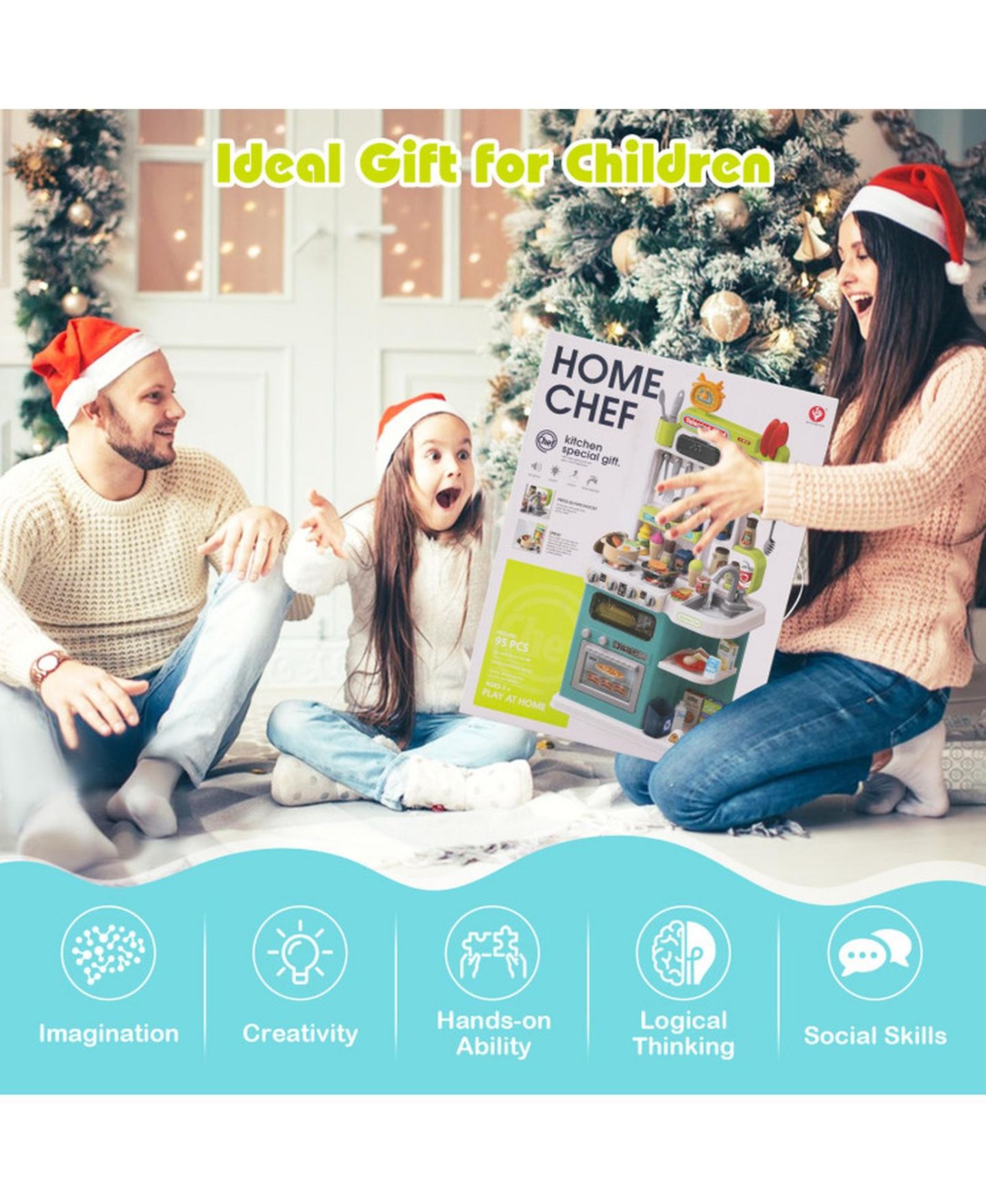 Детские игрушки HONGGE Corner Play Kitchen With Steam Sounds, 95-Piece, Ages 3+, цвет: Океанский синий — фото 5