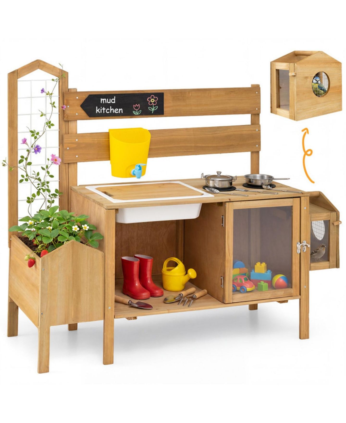 Детские игрушки HONGGE Detachable Bird Cage 7-Piece Mud Kitchen, Ages 3+, цвет: Натуральный — фото 10