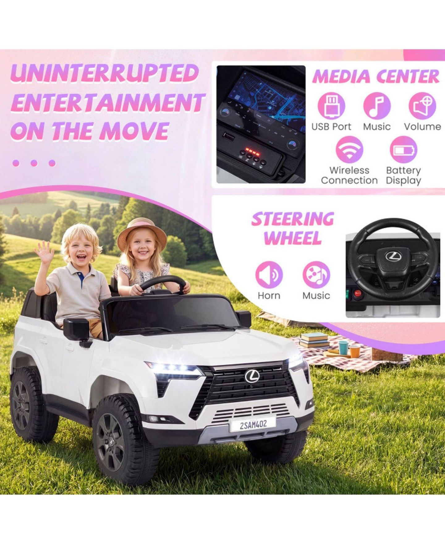 Детская игрушка HONGGE 24V 4WD Kids Ride-On SUV with Remote Control, от 3 лет, цвет: Белый — фото 9
