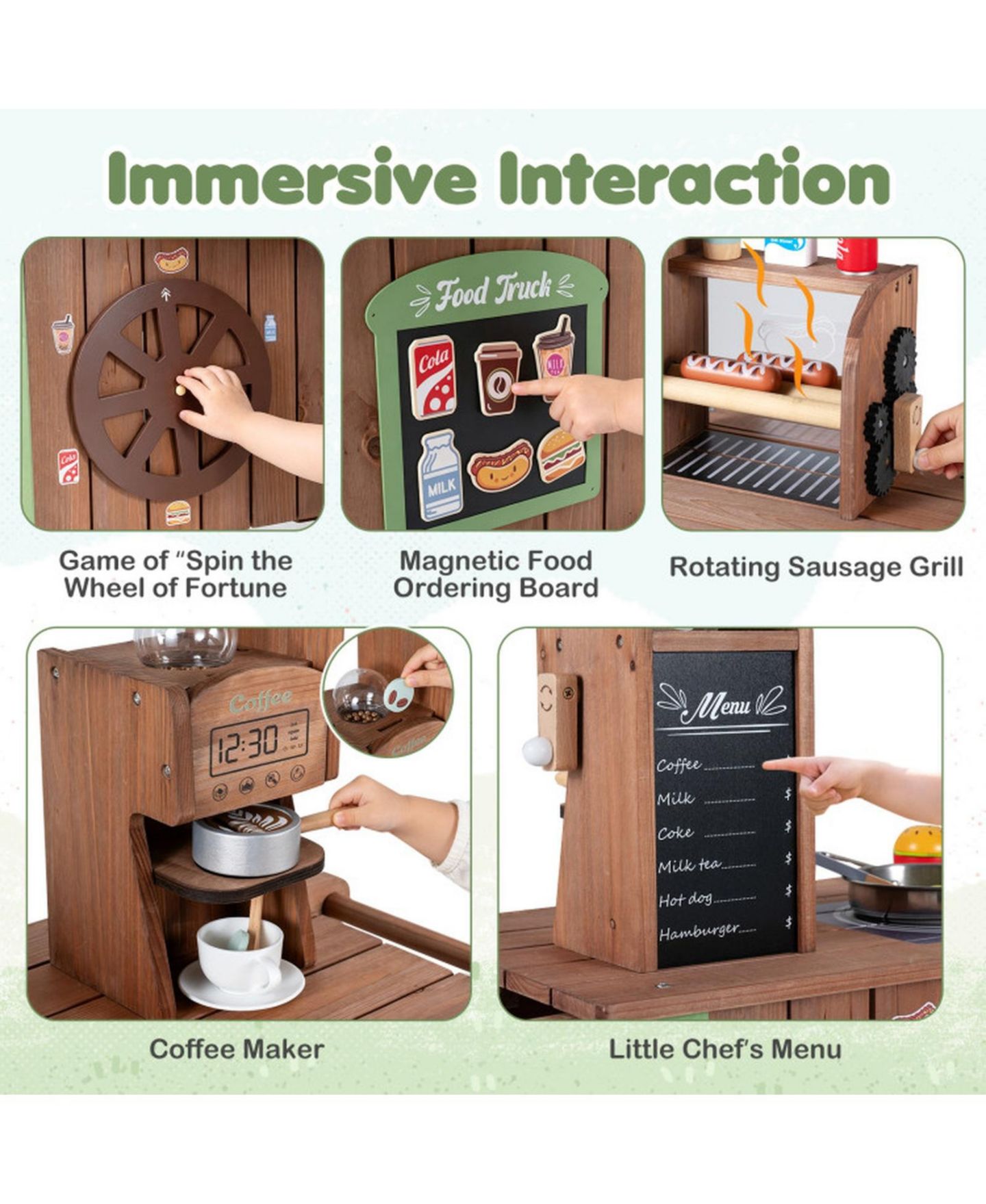 Детский игровой набор HONGGE Grocery Roller Grill and Menu Board Food Cart Playset, Ages 3+, цвет: Коричневый — фото 4