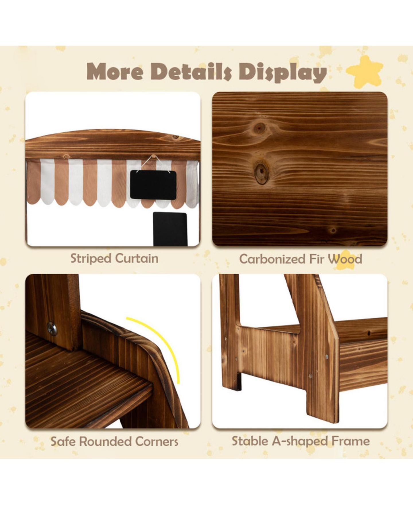 Детские игрушки HONGGE 2-in-1 Wooden Mud Kitchen and Market Stand, 25-Piece, Ages 3+, цвет: Коричневый — фото 7