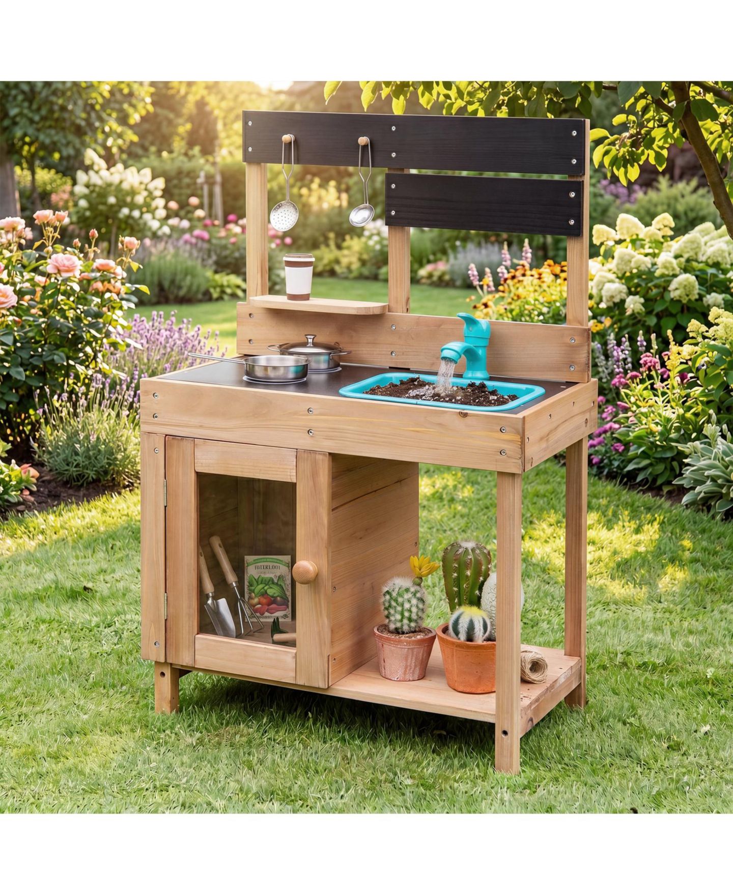 Детская игрушка Gymax Outdoor Wooden Mud Kitchen, Ages 3+, цвет: Жёлтый — фото 4