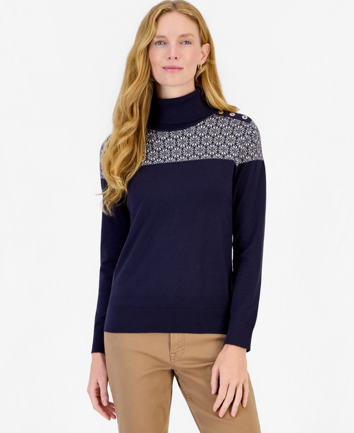 Nautica Women's Fair Isle Colorblock Turtleneck Sweater