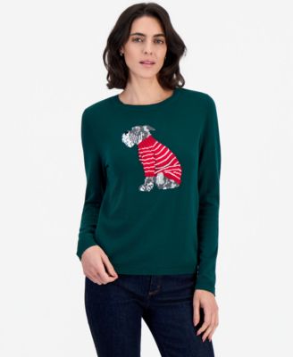Women's Holiday Dog Intarsia Cotton Sweater