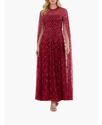 Women's Heart Lattice Cape Sequin-Embellished Floor-Length Gown